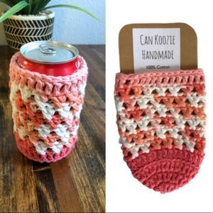 Hand Crafted Crochet Cozy Cup 12oz Can Coral Boho Eco Friendly